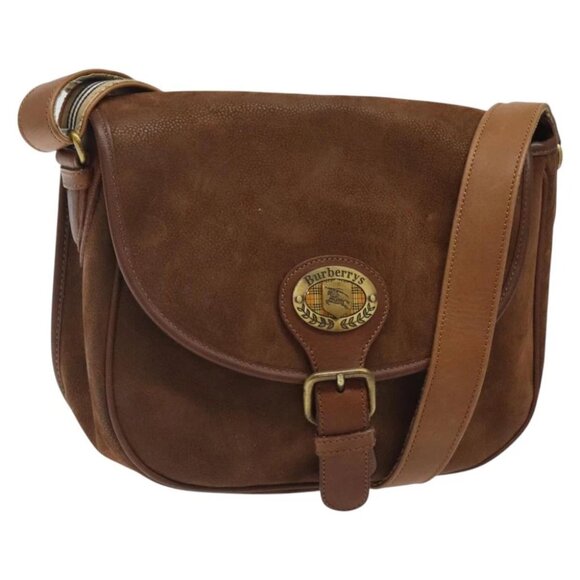 Burberrys Shoulder Bag Suede Brown Gold Auth BA1911 - Picture 1 of 15